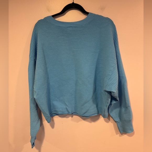 Blue ribbed Aerie crewneck sweater - Picture 4 of 4